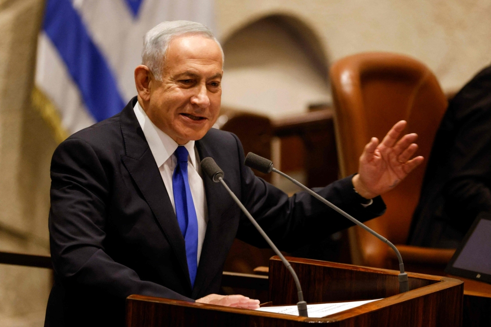 Israelissa valtaan palaava Benjamin Netanjahu kertoi tulevan hallituksen suunnasta maan parlamentille pitämässään puheessa. LEHTIKUVA/AFP