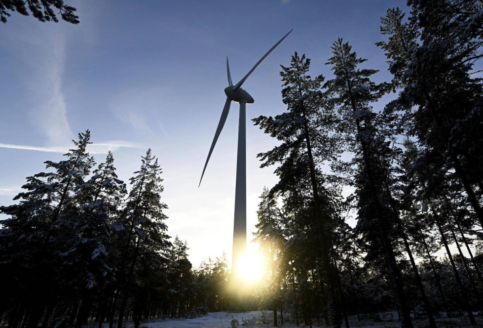 Tuulivoimala SABA Wind Oy Ab:n tuulivoimapuistossa Sändössä Hangossa 5. tammikuuta 2023.