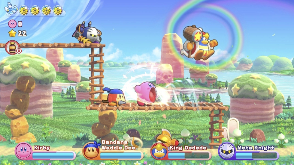 Vaaleanpunainen pallerohahmo Kirby seikkailee ystävien kanssa kauniissa uusintaversiossa.