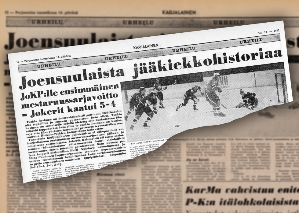 Jääkiekkohistoriaa julistettiin Karjalaisessa koko sivun leveydeltä tammikuussa 1972. 