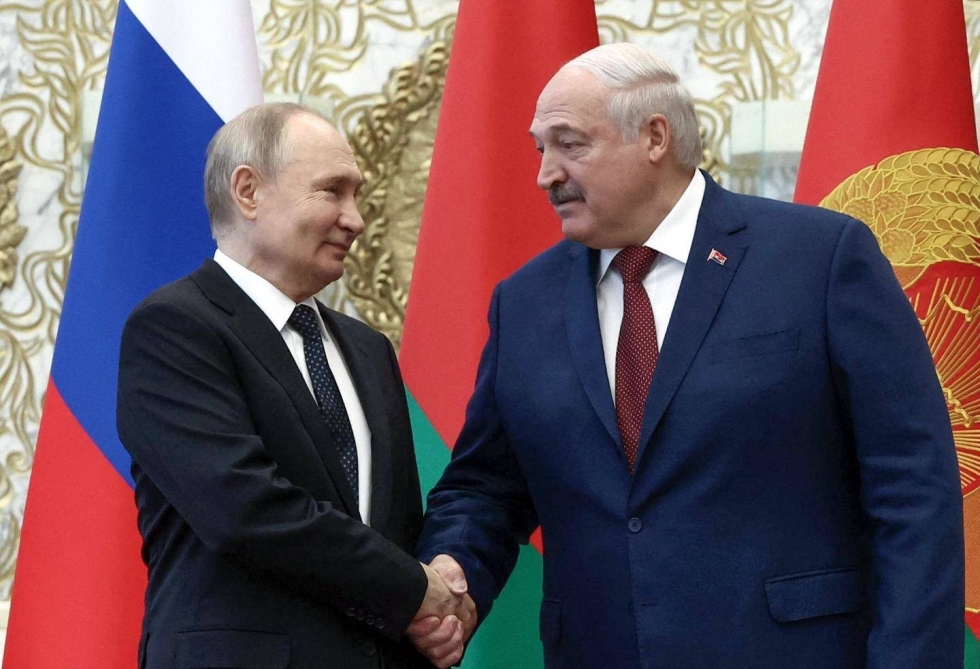 Venäjän presidentti Vladimir Putin ja Valko-Venäjän presidentti Aljaksandr Lukashenka Minskissä 24.5.2024.
