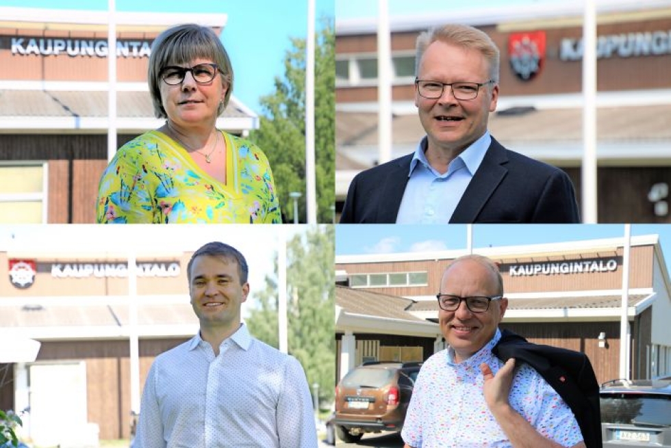 Kiteen kaupunginjohtajaksi ehdolla ovat Merja Olenius, Pekka Hirvonen (ylh. oik), Jussi Sallinen (alhaalla vas.) ja Olli Riikonen. Kaupunginvaltuusto päättää valinnasta 29. kesäkuuta.