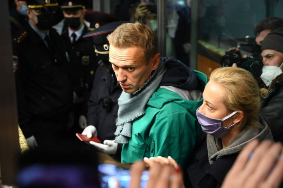Aleksei Navalnyi otettiin kiinni heti lentokentällä, kun hän palasi viikonloppuna Venäjälle Saksasta. LEHTIKUVA/AFP