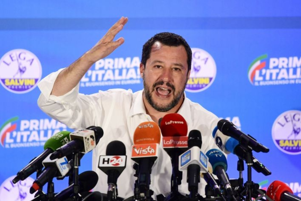 Italian sisäministeri Matteo Salvini on kieltänyt johtamansa Lega-puolueen saaneen venäläistä rahaa. LEHTIKUVA/AFP