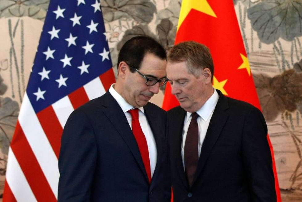 Yhdysvaltojen valtiovarainministeri Steven Mnuchin ja kauppaedustaja Robert Lighthizer tapasivat kiinalaisia neuvottelukumppaneitaan viime viikolla Pekingissä. LEHTIKUVA/AFP