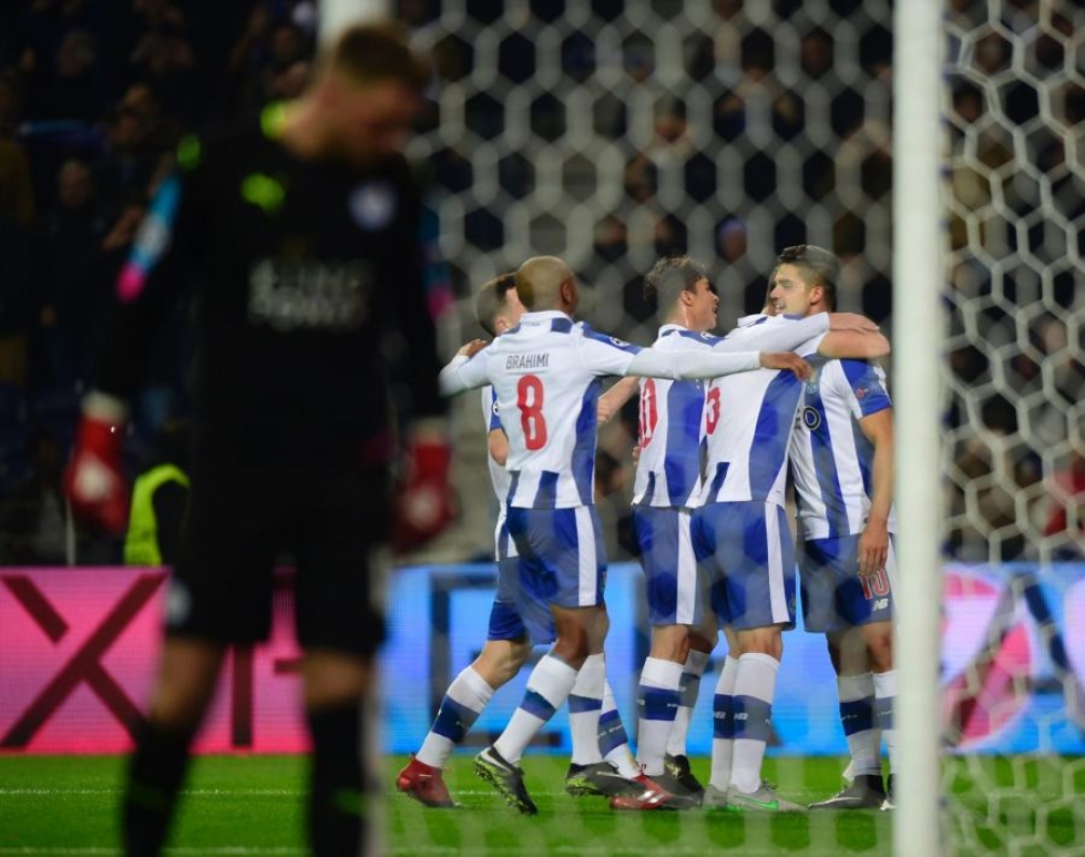 Porto juhli maalin jälkeen Leicesteria vastaan. LEHTIKUVA/AFP