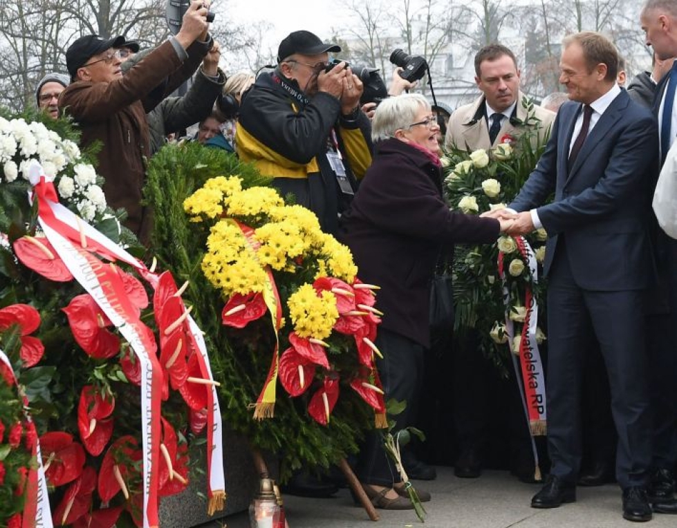 Eurooppa-neuvoston puheenjohtaja Donald Tusk osallistui Puolan itsenäistymisen satavuotisjuhlallisuuksiin Varsovassa. LEHTIKUVA /AFP