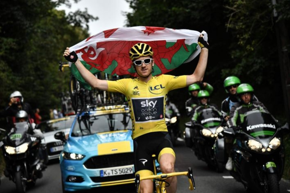 Geraint Thomasin voitto Ranskan ympäriajossa oli brittien silmissä vuoden kovin urheilusaavutus. Lehtikuva / AFP