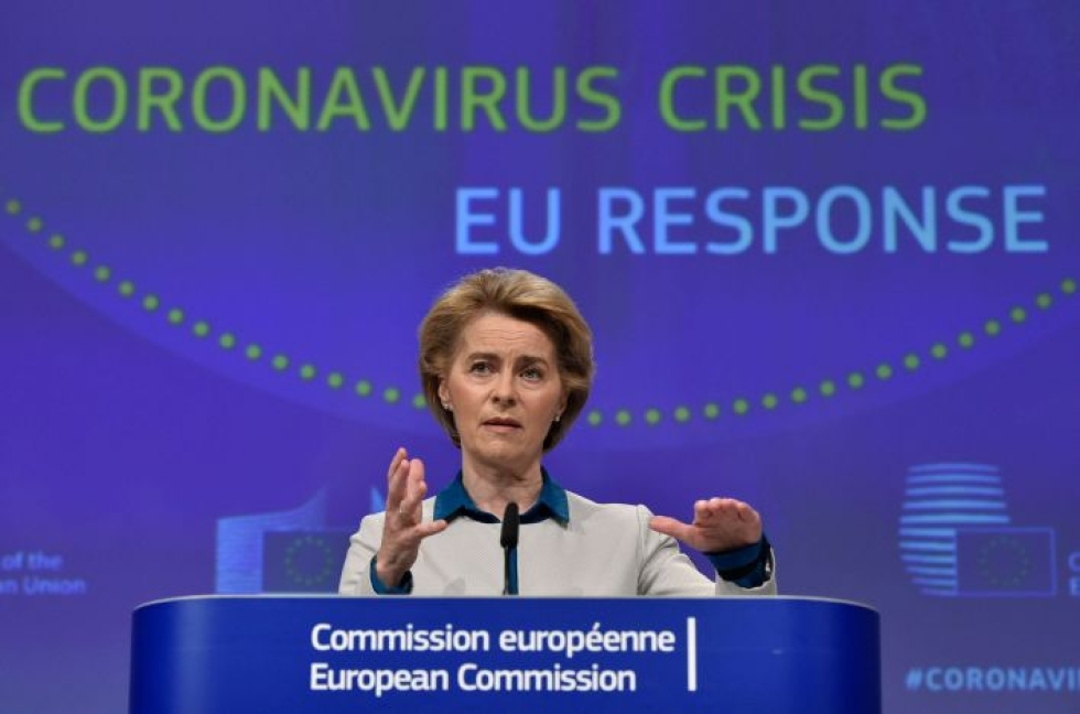 Luvuista kuultaneen lisää iltapäivällä, kun komission puheenjohtaja Ursula von der Leyen esittelee paketin EU-parlamentille. LEHTIKUVA/AFP