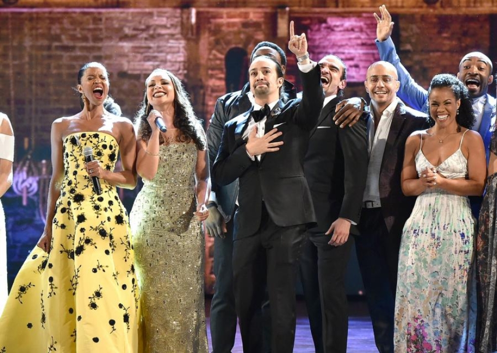 Hamilton-musikaali sai yhteensä 11 Tony-palkintoa. LEHTIKUVA/AFP