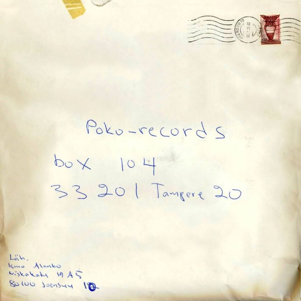 Ismo Alangon kirjoittama kirjekuori, jossa hän lähetti Hassisen Koneen demon tamperelaiselle Poko Rekords -levy-yhtiölle.
