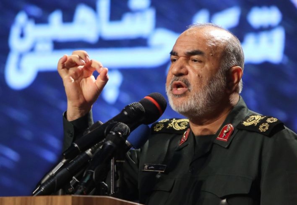 Kaartin komentaja Hossein Salamin mukaan kaarti ei salli minkään sodan kajoavan Iranin alueisiin. Kuva: Lehtikuva/AFP