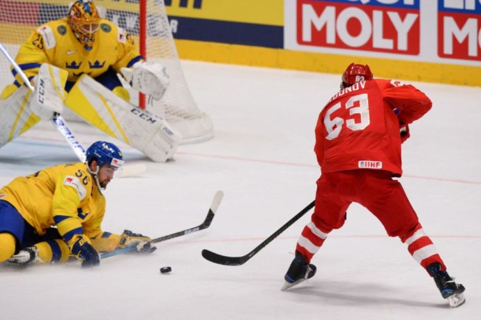 Ruotsi hävisi B-lohkon päätösottelussa Bratislavassa Venäjälle 4-7. LEHTIKUVA/AFP