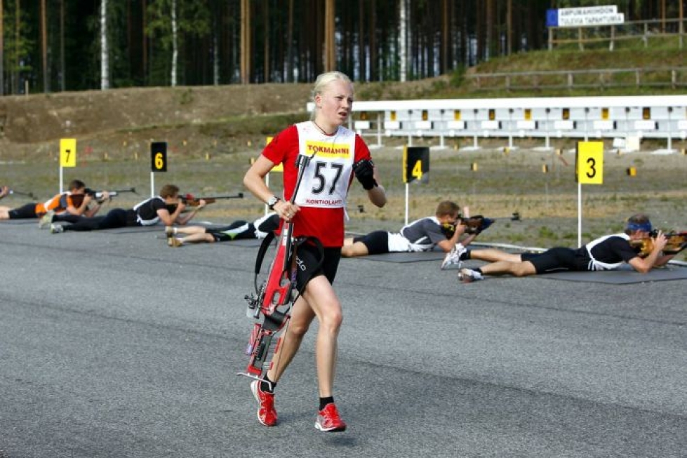Kaisa Mäkäräinen voitti ampumajuoksun SM-kisoissa naisten sarjan Kontiolahdella vuonna 2008.