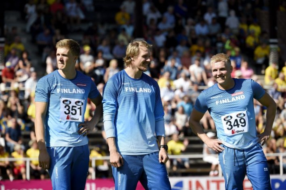 Kuusela (79,38) oli kiinni kolmannessa sijassa Kim Ambin (85,89) ja Oliver Helanderin (80,66) jälkeen, mutta Suomen mestari Lassi Etelätalo löysi rentouden viimeiseen heittoonsa. Se kantoi 82,15. LEHTIKUVA / EMMI KORHONEN