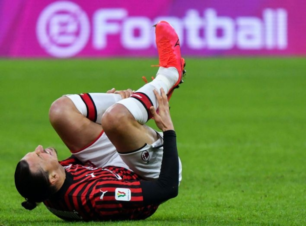 Ibrahimovic loukkaantui maanantaina AC Milanin harjoitusten aikana. Arkistokuva. LEHTIKUVA/AFP