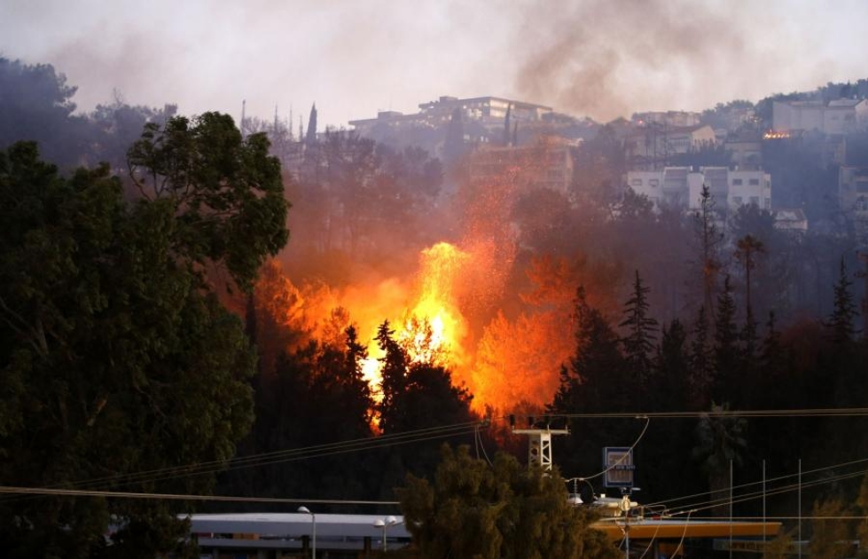 Israelissa Haifan alueella 60 000 ihmistä on evakuoitu suurten pensaspalojen tieltä. Alueella on ollut pitkään hyvin kuivaa. LEHTIKUVA/AFP