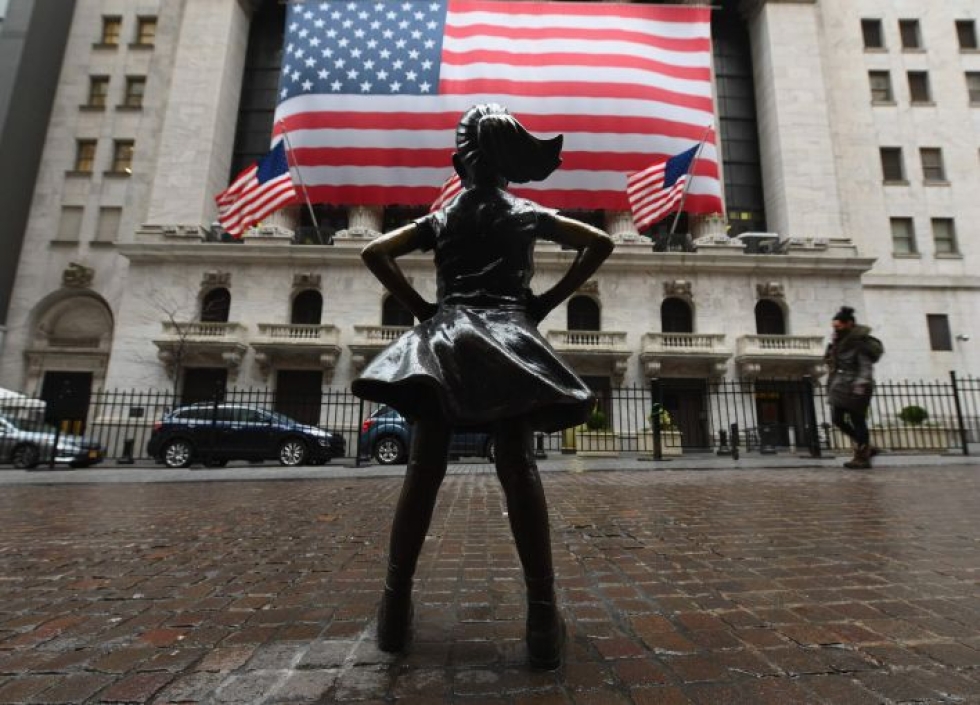 New Yorkin Wall Streetilla Dow Jones -indeksi päätyi vahvan avauksen jälkeen 7,7 prosentin nousuun. LEHTIKUVA / AFP
