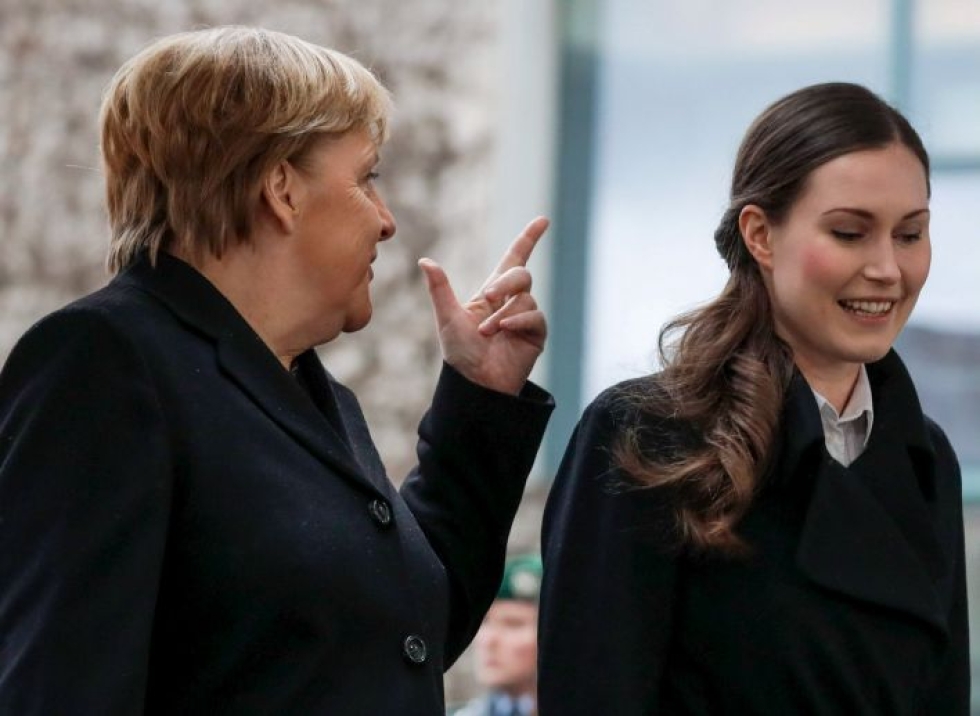 Lisäksi Marin ja Merkel keskustelivat Saksan keskiviikkona alkavan EU-puheenjohtajakauden painopisteistä. Lehtikuva/AFP
