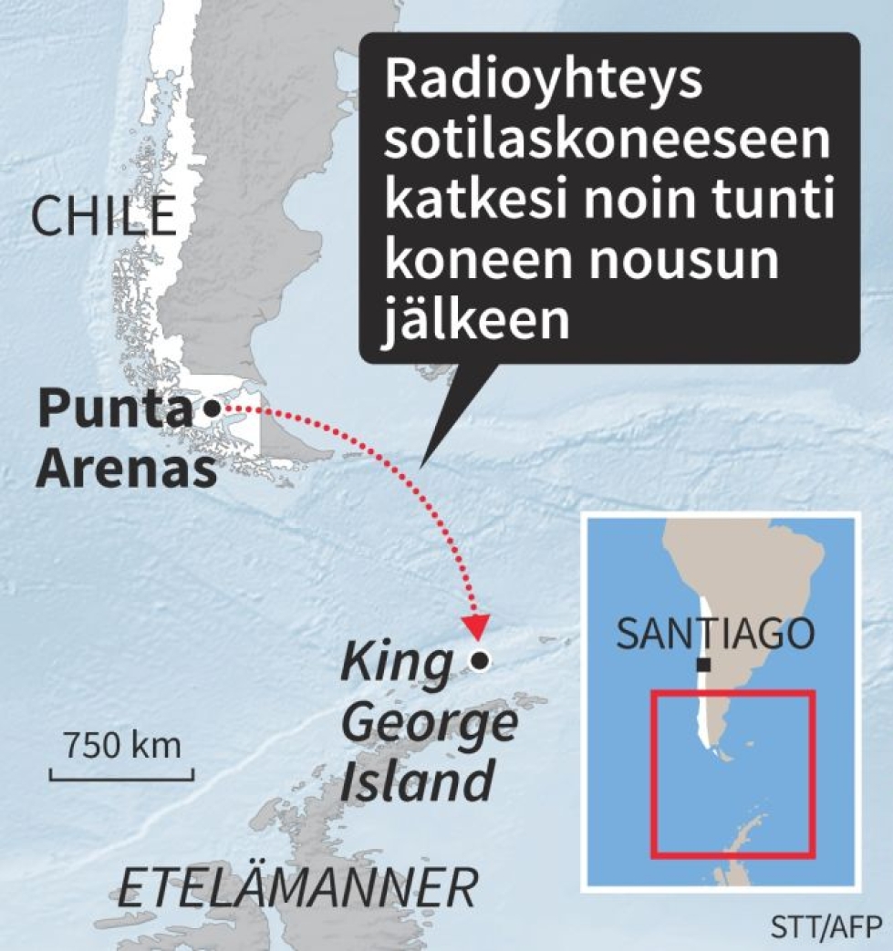 Kone oli matkalla Drakensalmen yli Chilen tukikohtaan Etelämantereelle, jonne se oli kuljettamassa henkilökuntaa tekemään huoltotöitä. STT-Grafiikka