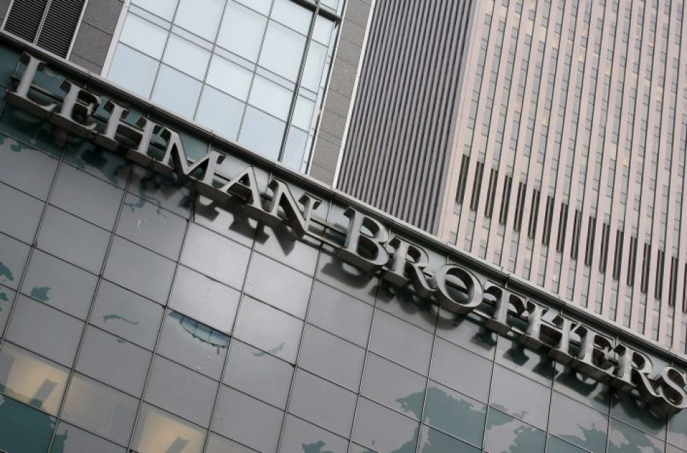 Kymmenen vuotta sitten alkaneen finanssikriisin lähtölaukauksena on yleisesti pidetty amerikkalaisen Lehman Brothers -pankin kaatumista syyskuussa 2008. LEHTIKUVA/AFP