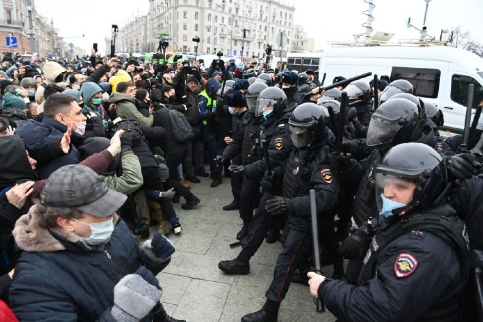 Venäjällä on järjestetty oppositiopoliitikko Navalnyia tukevia mielenosoituksia. Kuva otettu 23. tammikuuta Moskovassa. LEHTIKUVA/AFP