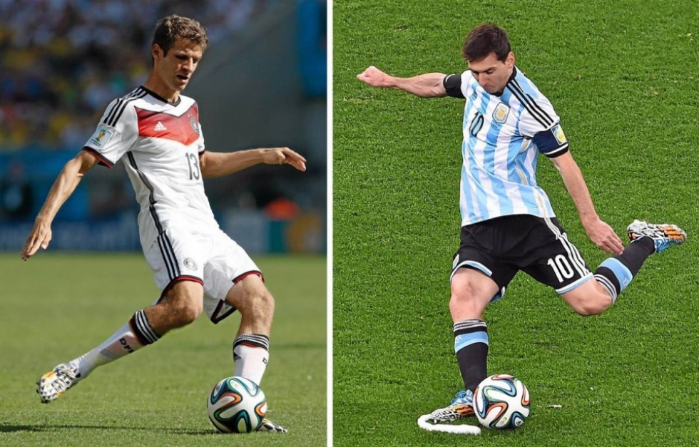 Saksan Thomas Müller (vasemmalla) ja Argentiinan Lionel Messi ovat joukkueissaan suurissa rooleissa illan loppuottelussa.