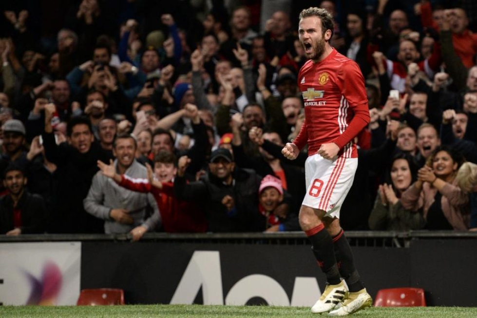 Jalkapallon Englannin liigacupissa Manchester United kohtasi Cityn eilisillan pelissä. Pelin ainoan osuman laukoi espanjalainen Juan Mata toisen pelijakson alkupuolella. LEHTIKUVA/AFP