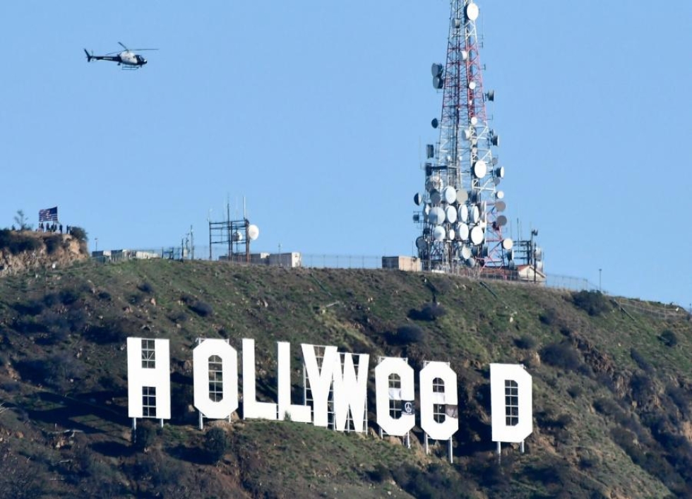 Tältä maineikas Hollywood-kyltti näytti pilamuutoksen jälkeen. LEHTIKUVA/AFP