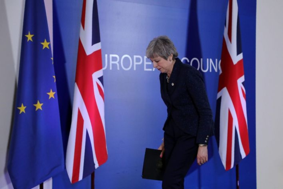 Brexitin kohtalonpäivät ovat osumassa Suomen eduskuntavaaliviikolle. Britannian pääministeri Theresa May pyysi tällä viikolla erolle lisäaikaa. LEHTIKUVA / AFP