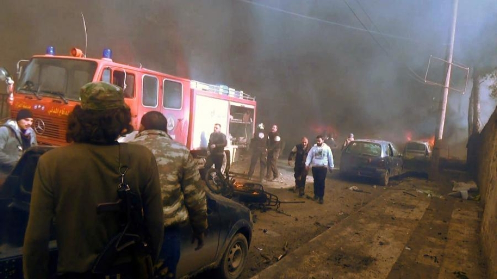 Autopommi-isku Azazissa oli tuhoisa. Lehtikuva/AFP