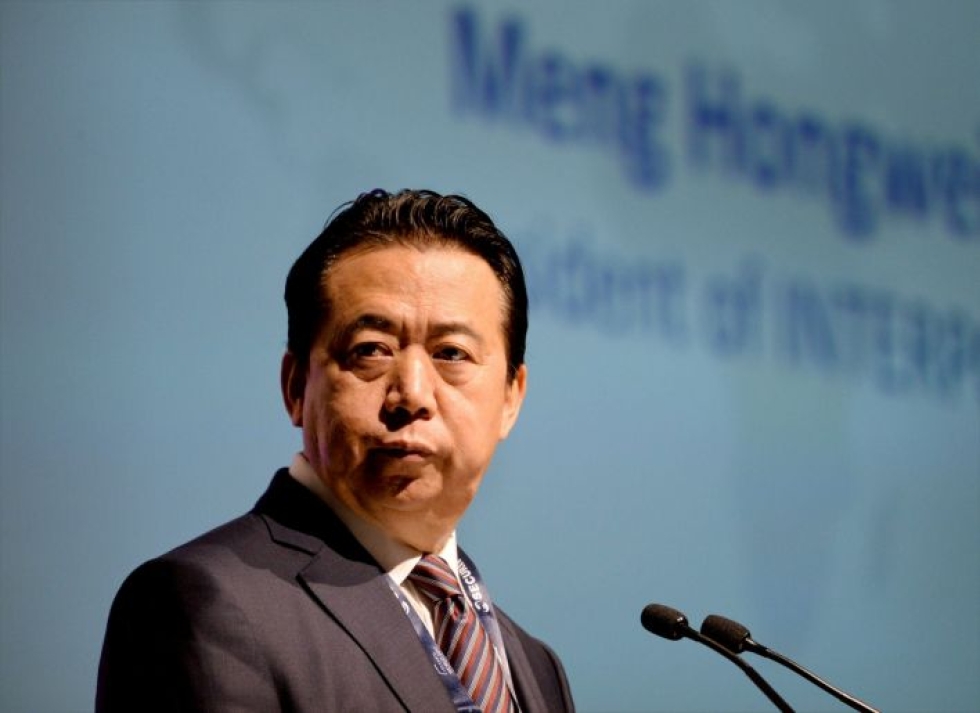 Kuvassa Interpolin edellinen johtaja Meng Hongwei, joka pidätettiin syksyllä vierailullaan Kiinassa. Interpol kertoi lokakuussa, että Meng on eronnut tehtävästään. LEHTIKUVA/AFP