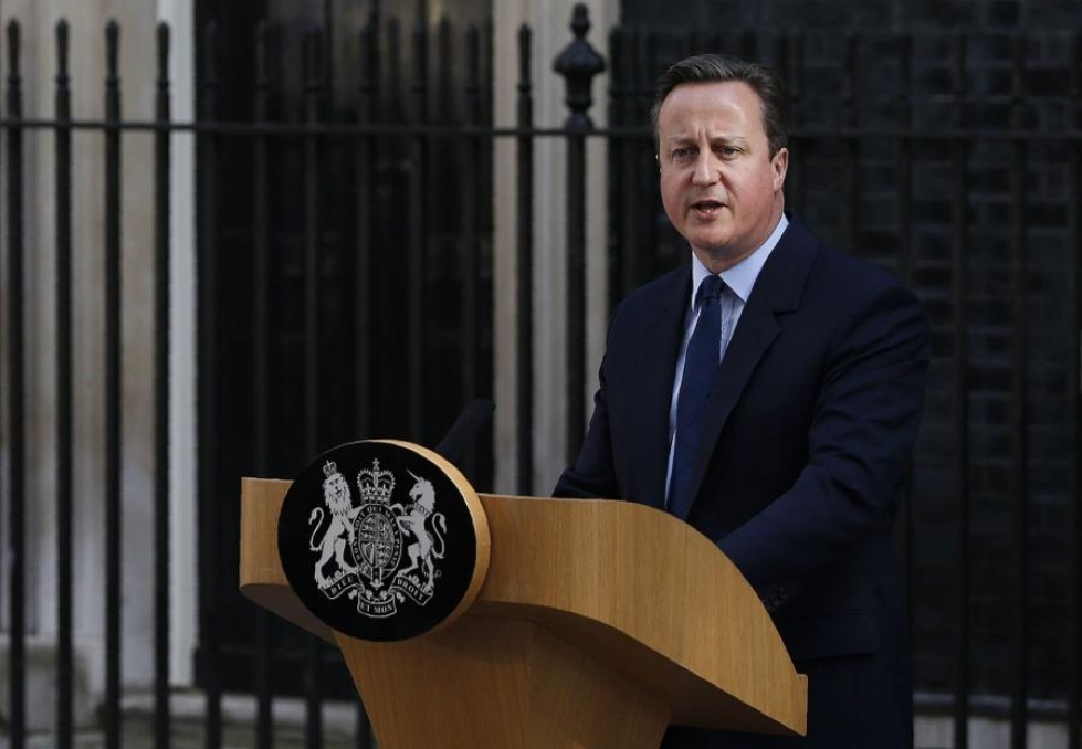 Toimistonsa edustalla puhunut Cameron sanoi myös uskovansa, että Britannia tulee pärjäämään EU:n ulkopuolella. LEHTIKUVA/AFP