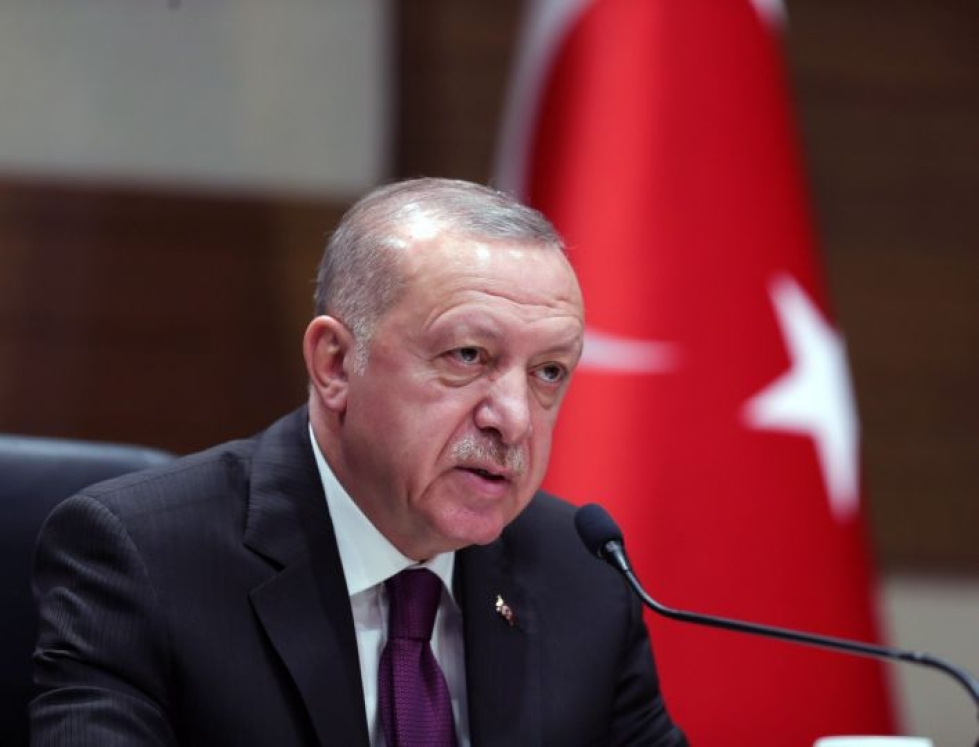 Turkin presidentti Recep Tayyip Erdogan kommentoi presidentti Donald Trumpin Lähi-idän suunnitelmaa torstaina Ankarassa. LEHTIKUVA/AFP