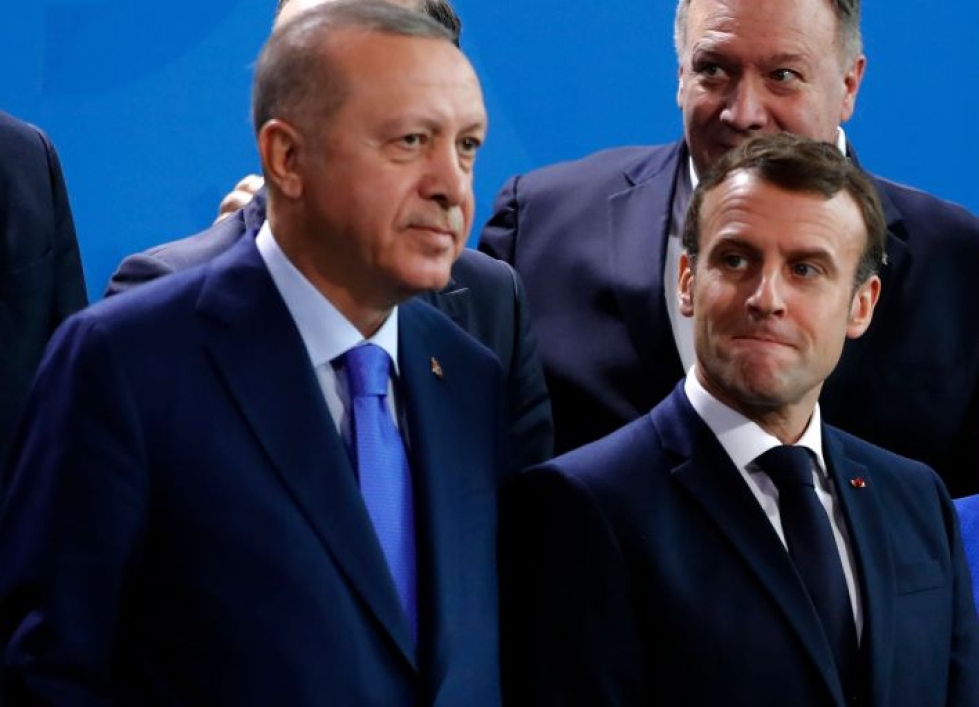 Turkin presidentti Recep Tayyip Erdogan ja Ranskan presidentti Emmanuel Macron Berliinissä tammikuussa. LEHTIKUVA/AFP