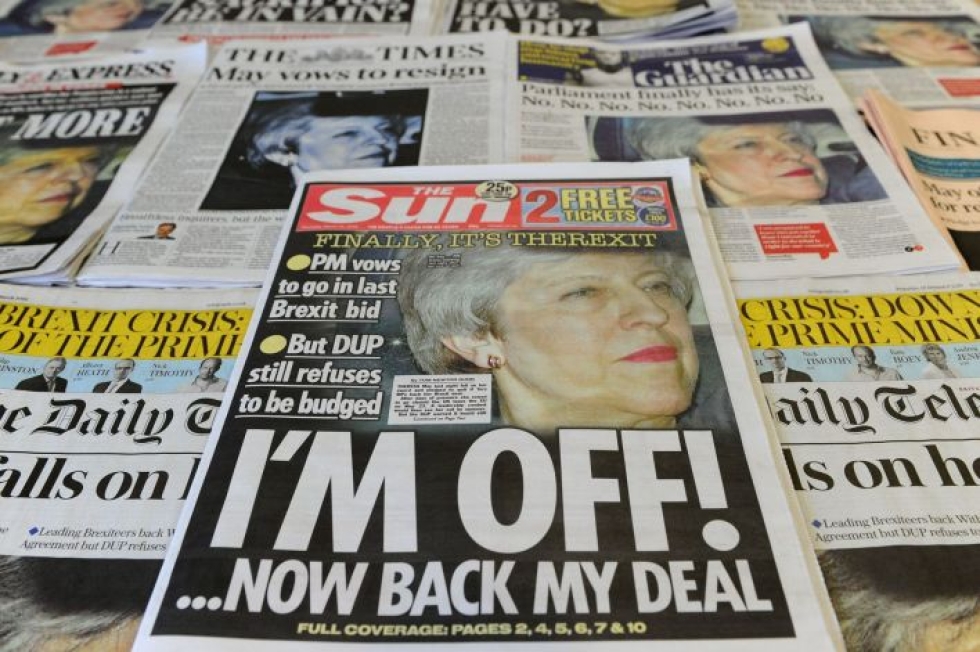 Pääministeri Theresa May sanoi aikovansa erota, jos parlamentti hyväksyy sopimuksen. Lehtikuva/AFP