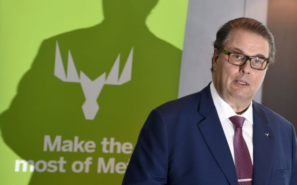 Metsä Groupin pääjohtaja Ilkka Hämälä kertoi biotuotetehtaan suunnittelusta 26. huhtikuuta. LEHTIKUVA / Martti Kainulainen