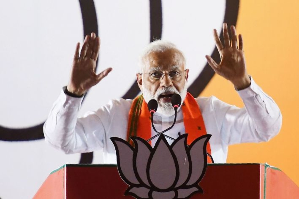 BJP:n johtaja, pääministeri Narendra Modi piti kampanjapuhetta Allahabadissa aiemmin toukokuussa. LEHTIKUVA / AFP