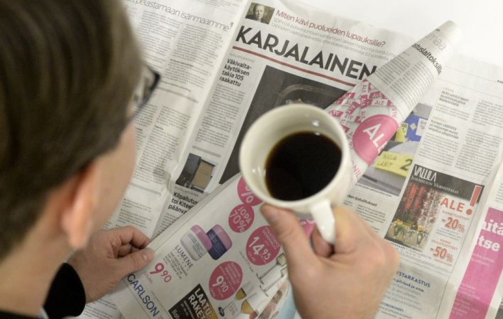Neuvottelujen tuloksena Sanomalehti Karjalainen Oy vähentää henkilöstönsä määrää neljällä henkilötyövuodella. LEHTIKUVA / VESA MOILANEN