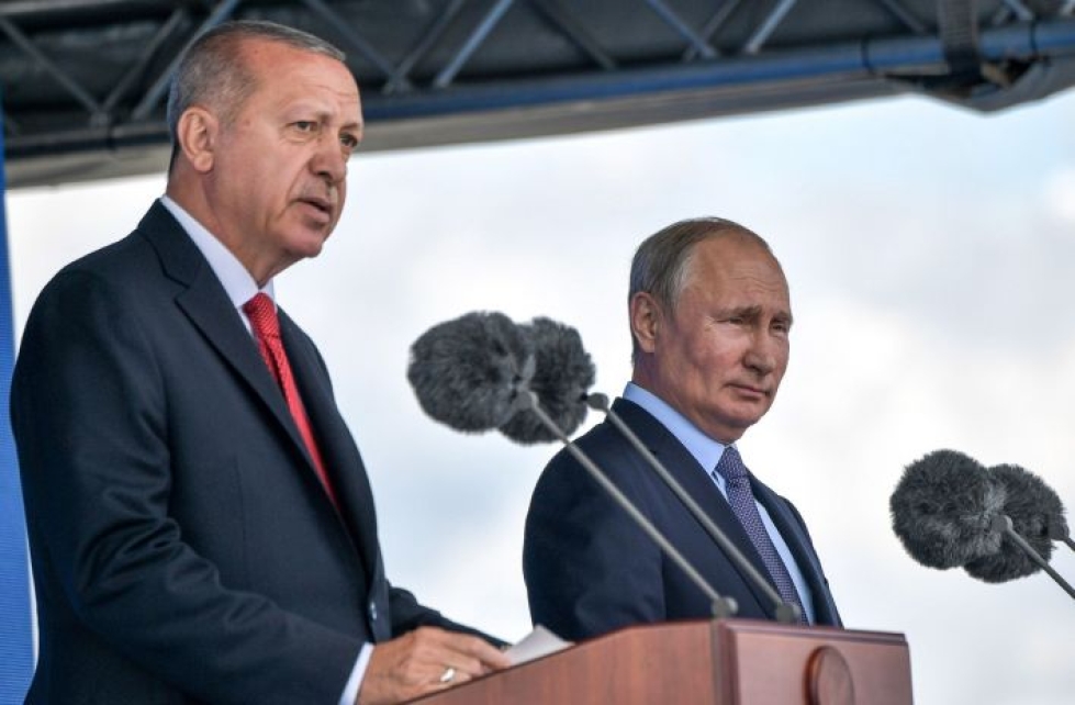 Turkin presidentti Recep Tayyip Erdogan ja Venäjän presidentti Vladimir Putin Moskovassa elokuussa 2019. LEHTIKUVA / AFP