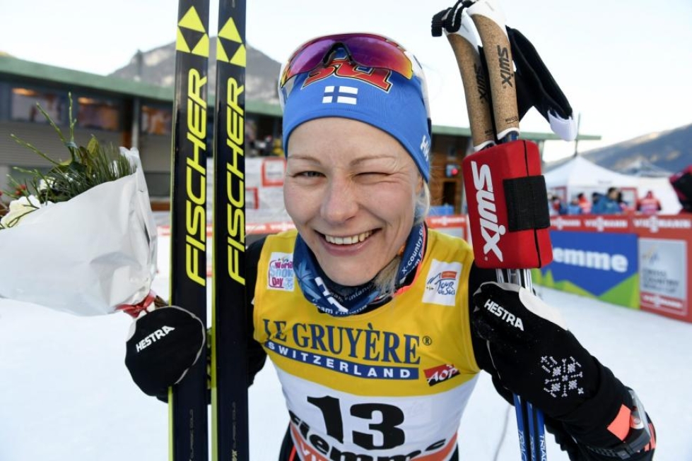 Anne Kyllösen mukaan Val di Fiemmen kympillä hiihto tuntui koko ajan hyvältä. LEHTIKUVA / MARTTI KAINULAINEN
