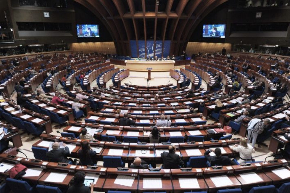 Euroopan neuvoston istuntosali Strasbourgissa. Järjestö on ehkäpä historiansa pahimmassa kriisissä. Lehtikuva / AFP