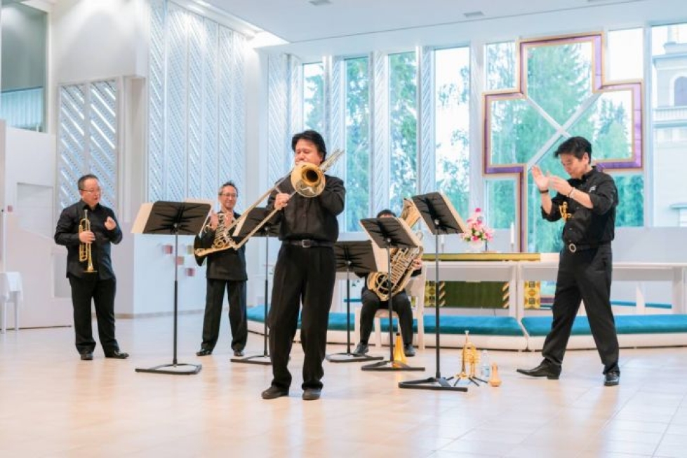 Japanilainen vaskikvintetti N-Crafts esiintyi Lieksan kirkossa vuoden 2019 Vaskiviikolla.