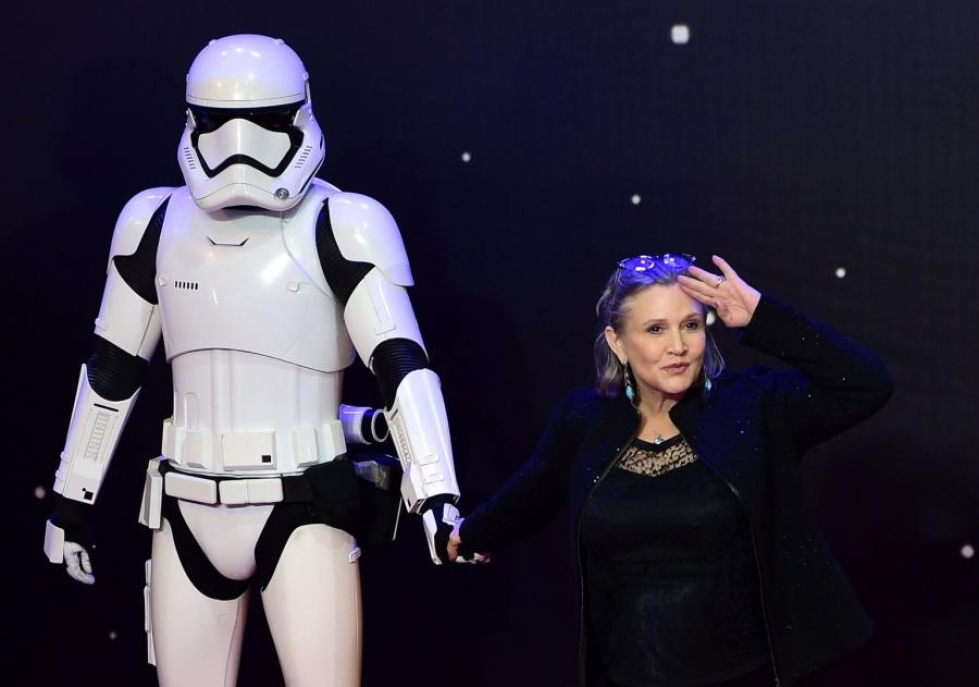 Alkuperäisessä Star Wars -trilogiassa näytellyt Carrie Fisher palasi prinsessa Leian rooliin viime vuonna ensi-iltaan tulleessa The Force Awakens -elokuvassa. LEHTIKUVA/AFP