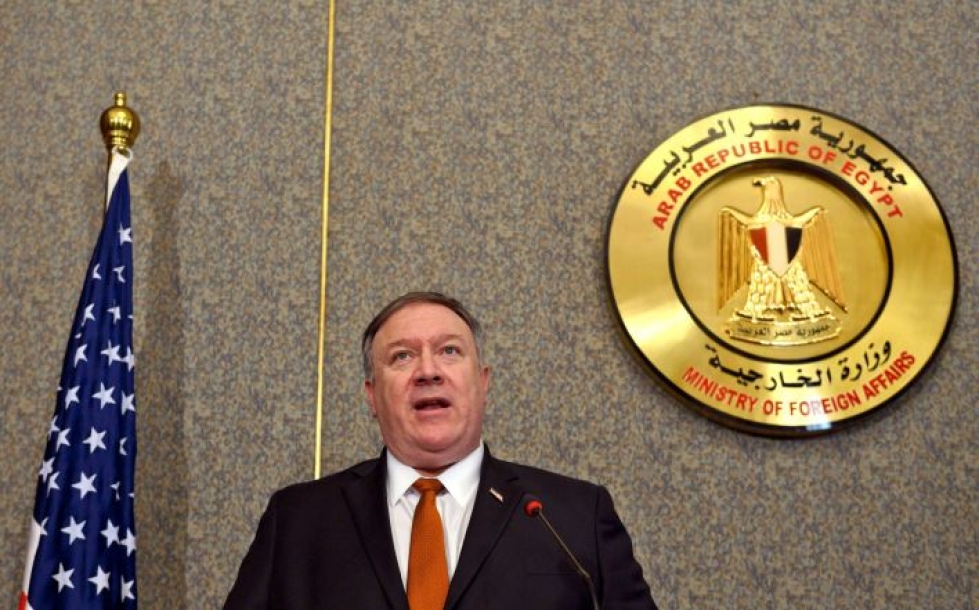 Yhdysvaltain ulkoministeri Mike Pompeo sanoi Yhdysvaltojen rakentavan Lähi-itään Iranin-vastaista rintamaa, johon kuuluisivat Persianlahden maiden lisäksi ainakin Egypti ja Jordania.  LEHTIKUVA/AFP