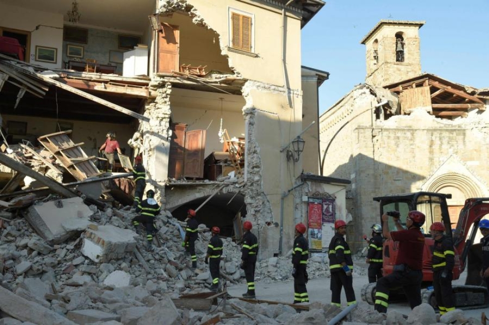 Italiassa on edelleen jatkettu maanjäristyksen tuhojen korjaamista. LEHTIKUVA/AFP
