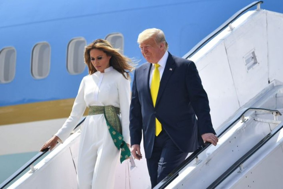 Presidentti Donald Trump ja Melania Trump saapuivat Ahmedabadiin maanantaina. Lehtikuva/AFP