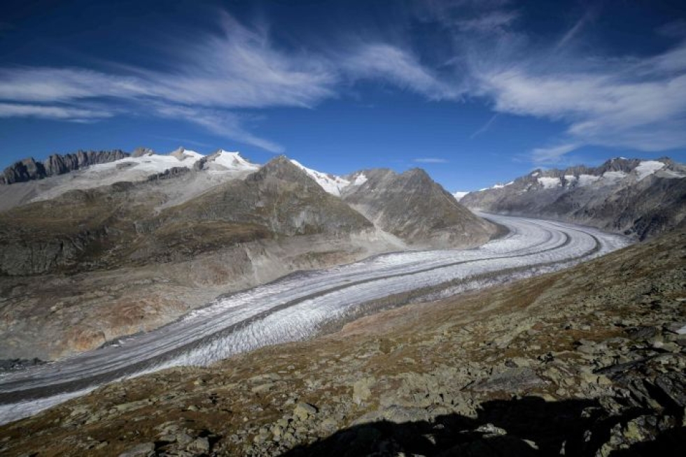 Alppien jäätiköiden sulaminen on nostanut vihreiden suosiota Sveitsissä. Lehtikuva/AFP