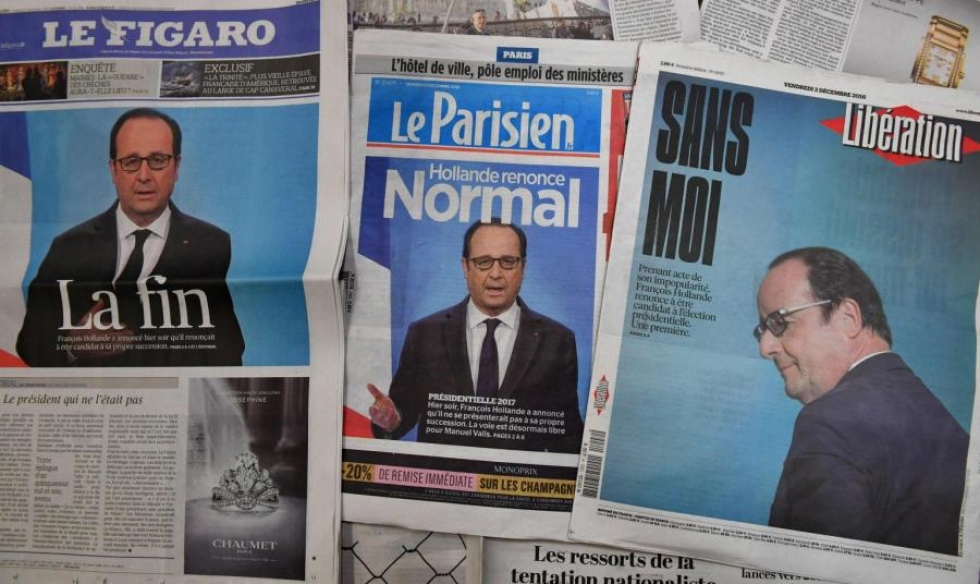 Francois Hollande ilmoitti eilen, ettei hän ole käytettävissä ehdokkaaksi ensi vuoden vaaleissa. LEHTIKUVA/AFP