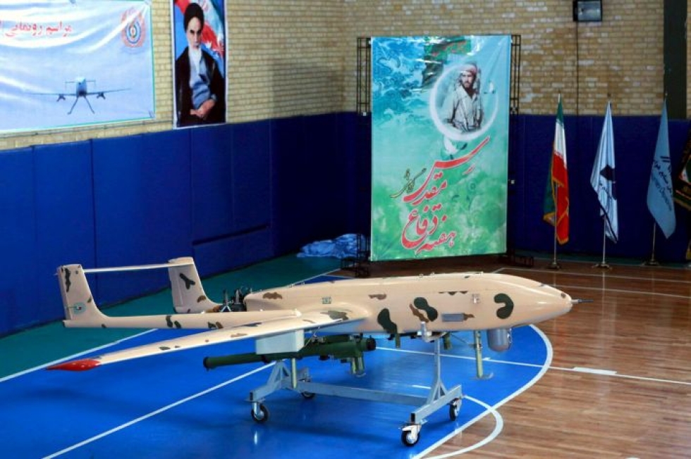 Iranin puolustusministeriön verkkosivuilla esiteltiin vuonna 2014 kuvaa iranilaisesta dronesta. LEHTIKUVA/AFP